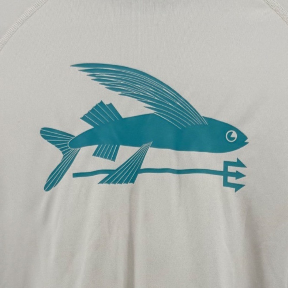 Patagonia Boys XL 14 Long Sleeve Flying Fish Graphic Sun Shirt Grey Colorblock